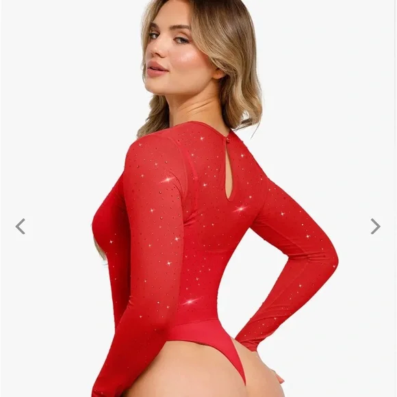 Shapewear Heat-Set Crystal Mesh Long-Sleeve Slimming Bodysuit NWT - Picture 3 of 8